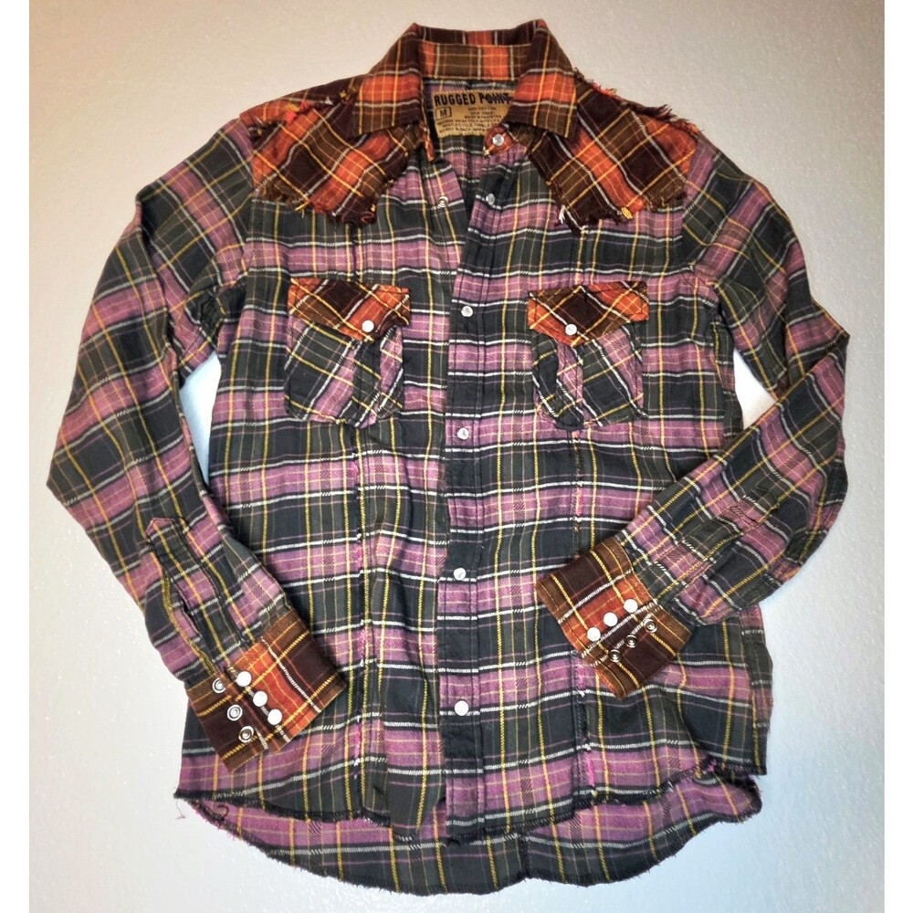 Rugged Point Authentic Plaid Western Flannel Shirt Snap Buttons Size Medium